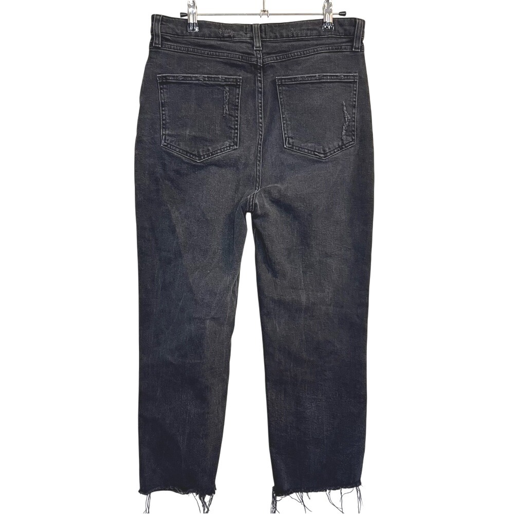 River Island Petite Black Wash High Rise Distressed Raw Hem Straight Leg Jeans - Picture 3 of 15
